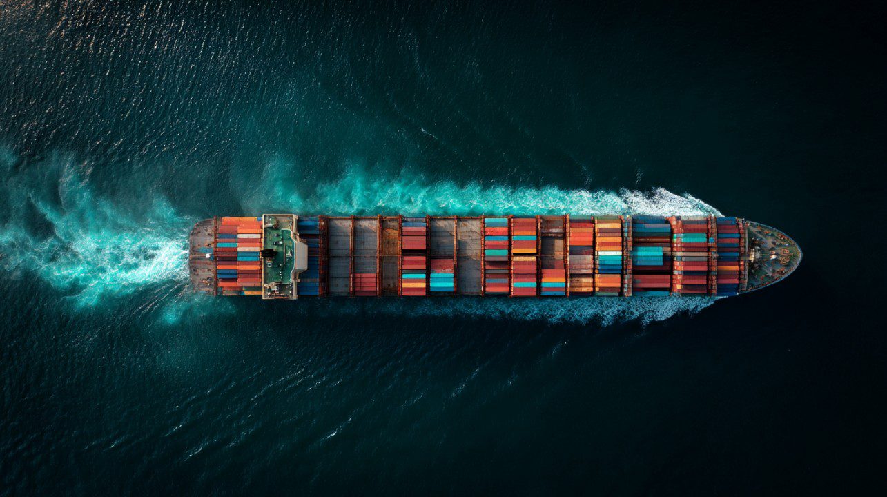 Cargo ship loaded with containers crossing the ocean